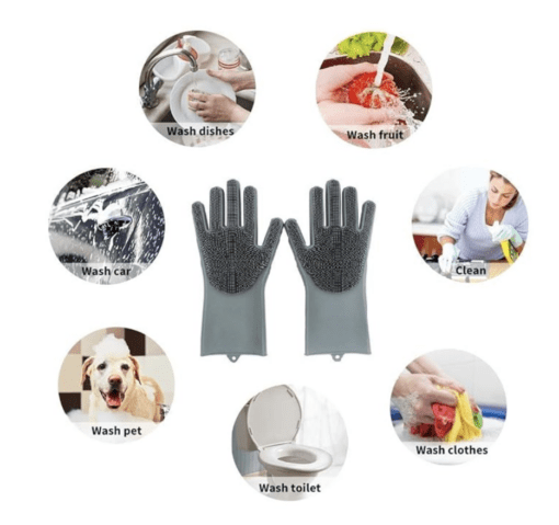 Dish Washing Cleaning Sponge Gloves, Dog Care, Silicone Reusable Rubber Brush Scrubber Gloves For Pet Grooming Bathing, Car Washing. Pack of 1 Pair - Image 4